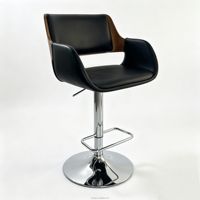 Tabouret de bar pivotant moderne HR-6018 noir avec structure en contreplaqué, coussin en PU, base chromée 410 mm, stable pour bar à domicile et salle à manger d'hôtel