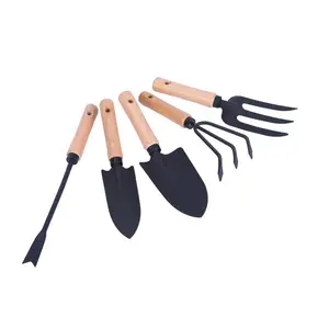 Hot Sale 5 Piece Wooden Floral Garden Hand Tools And Equipment Set Kit Stainless Steel High Quality Shovel For Gardening Outdoor