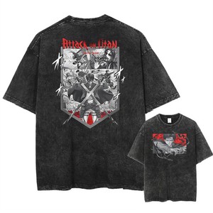 T-shirt à manches courtes pour hommes, imprimé Anime Attack Titan Levi Yager, Vintage, lavé, dessin animé, décontracté, Harajuku, pur coton, respirant - Product Image 4