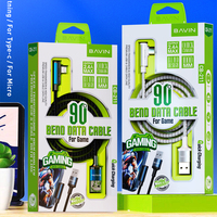 BAVIN Harga Grosir Logo Kustom Micro USB Tipe C Bentuk L 90 Derajat Sudut Siku 2,4 A Kabel Data Pengisian Cepat untuk Gaming