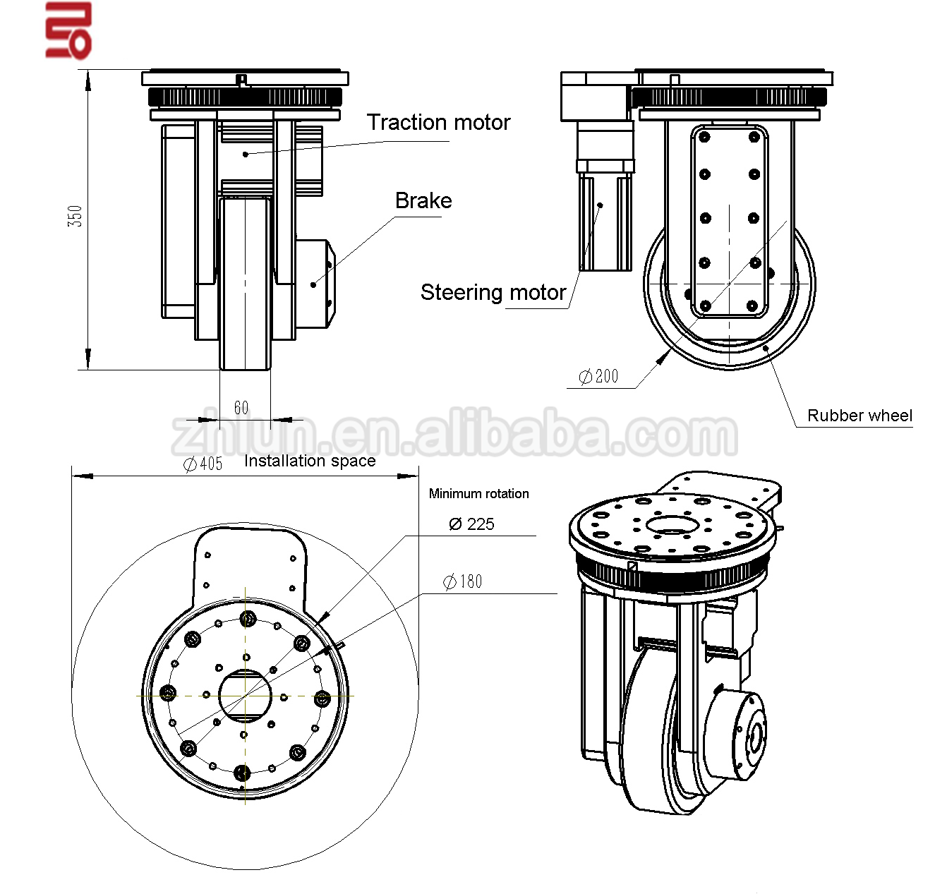ZL-350 Curtis Programmer AGV Drive Wheel Sinolift Pneumatic Wheel Reach Dobot Recanvia