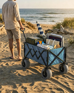 Chariot de plage pliable à quatre roues avec cadre en acier, outils OEM, chariot utilitaire, grandes roues tout-terrain, pneus pneumatiques de 9 pouces - Product Image 6