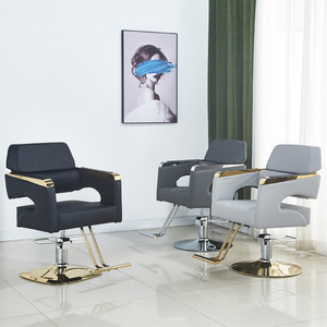 Vente en gros de salons de coiffure modernes fauteuils de <span class=keywords><strong>barbier</strong></span> inclinables hydrauliques professionnels en cuir doré pour hommes et femmes base en métal - Product Image 4