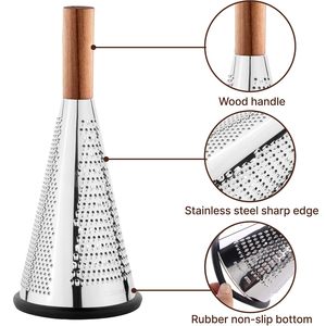 Rallador profesional de acero inoxidable para frutas y verduras, trituradora de queso con mango de madera, 3 lados - Product Image 2