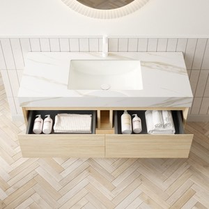 <span class=keywords><strong>FRIGGA</strong></span> Mueble de Baño con Lavabo de 48 Pulgadas, Gabinete de Almacenamiento Flotante de Madera Contrachapada, Cajones y Estante con Luz con Sensor, Lavabo de Cerámica Empotrado - Product Image 2