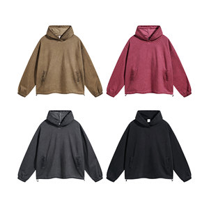 Sudaderas con capucha teñidas sucias para hombre con logotipo personalizado de 450GSM, sudaderas con capucha de color frito francés Terry - Product Image 2