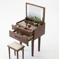 Coiffeuse moderne en bois massif avec miroir rabattable et éclairage LED, design ultra-étroit pour petite chambre à coucher