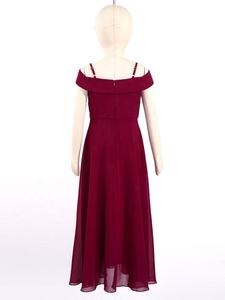 Vestido de Dama de Honor Juvenil de Alta Calidad, Estilo Línea A, Hombros Descubiertos, Largo hasta el Suelo, de Chifón, Vestido de Fiesta para Niñas - Product Image 4