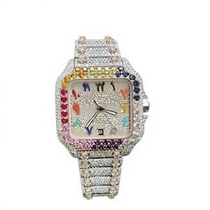 Reloj Cronógrafo de Moissanita y Diamantes VVS Coloridos en Oro Blanco de Dos Tonos, Cristal Cuadrado, Resistente al Agua 10 Bar, Acero Inoxidable - Product Image 1