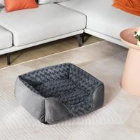 Fabrication sur mesure de tapis pour chien rectangulaires empilables personnalisés en peluche courte brun clair, lit pour petit chien avec oreiller sur 4 côtés