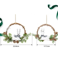 Künstlicher Rentier-Weihnachtskranz mit Tannenzapfen-Girlanden für Haustür, Schränke, Küche, Fenster, Heim, Feiertage, Party, Hängedekoration