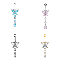 Piercing de nombril chic pour femme en acier inoxydable chirurgical 316 plaqué or rose avec zircon et nœud pendante serti griffe