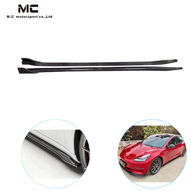 For Tesla Model 3 Carbon Fiber V Style Side Skirt Real Carbon Side Spoiler Left and Right Side Extensions