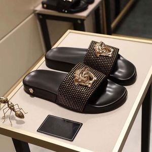 2026 Women Luxury Rhinestone Medusa Inspired Slides Black Gold Metal Decor Designer Flat Slippers Summer Beach <b>Sandals</b> - Product Image 3