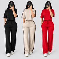 T-shirt et pantalon personnalisés avec logo privé, haute qualité, faible MOQ, fabricant en gros, ensemble deux pièces pour femmes