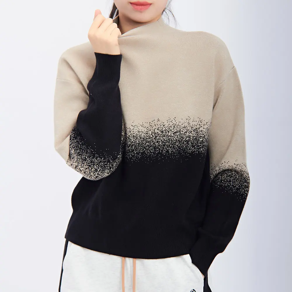 2022 Custom LOGO OEM & ODM women sweater Jacquard pullover knitwear winter crew neck cotton knitted designer custom knit sweater