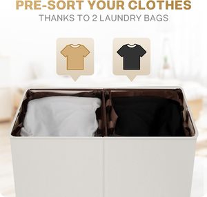 Cesto Portabiancheria con Coperchio, Sacchi Rimovibili, Grande Cesto per Vestiti Sporchi a 2 Scomparti, Cesti Pieghevoli per Camera da Letto - Product Image 3