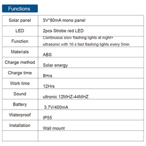 2PCS Red LED Flashing Solar <b>Strobe</b> <b>Light</b> IP65 Waterproof High-frequency Ultrasonic Audio-visual Alarm Warming <b>Lights</b> Model - Product Image 4