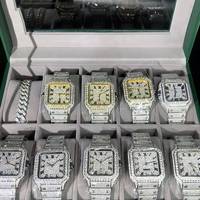 Montre de luxe pour homme, entièrement sertie de diamants, avec boîtier carré en cristal de saphir VVS, mouvement mécanique, en acier inoxydable, personnalisée et entièrement incrustée de pierres.