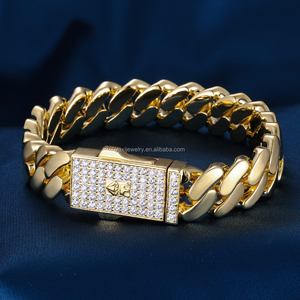 Braccialetto a catena cubana ghiacciato personalizzato in fabbrica 15MM Real S925 argento 9k 10K 14k 18k bracciale Miami in oro bianco pieno - Product Image 1