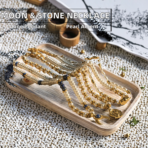 Collier en acier inoxydable classique avec perles géométriques en pierre naturelle, motif sirène et lune, pour femme, idéal pour un anniversaire - Product Image 2