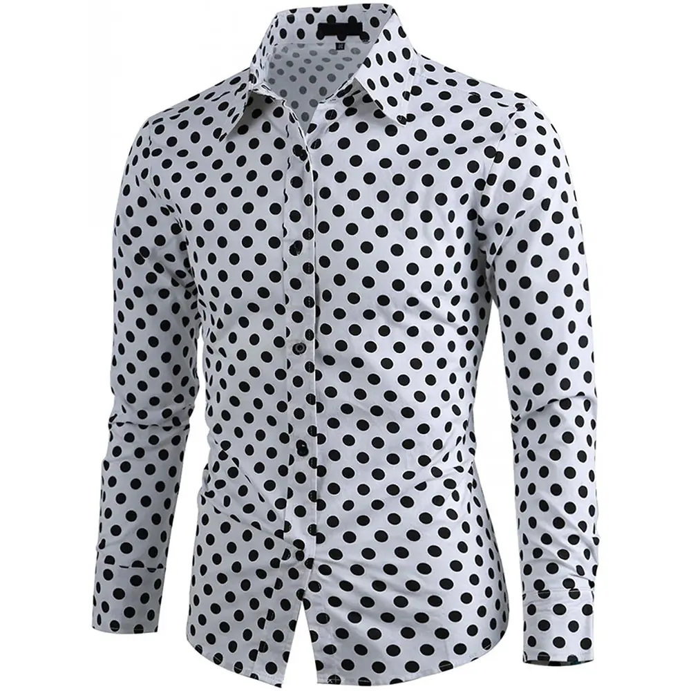 Custom Design Shirt High Quality Polka Dot Printed Men's Shirts Bright Colorful Long Sleeve Casual Digital Printing Shirts