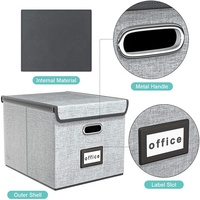 Boîte de rangement pliable en tissu pour dossiers avec couvercle, organisateur universel pour documents de bureau, vente en gros du fabricant