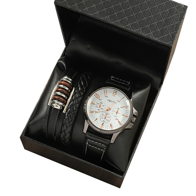 Fashion Black Watch with Bracelet Luxury Leather Watch Corporate Personalized Gifts Business Custom Gift Set Fathers Day Gifts