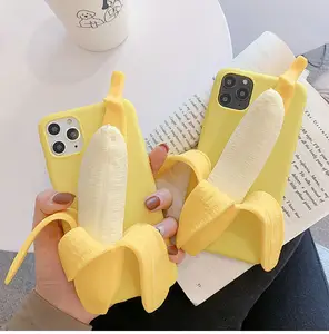 3D 귀여운 재미 껍질을 벗긴 바나나 전화 케이스 커버 아이폰 11 13 프로 맥스 12 13 미니 소프트 백 케이스 아이폰 XR XS 맥스