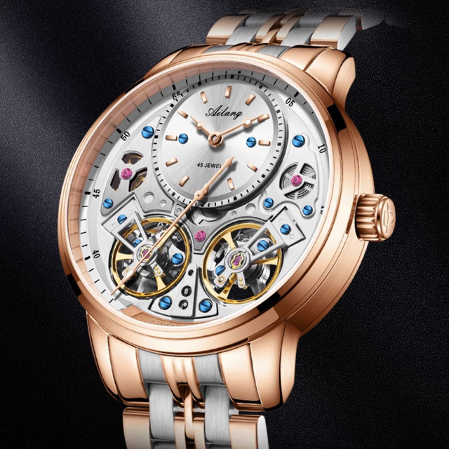 AILANG Luxury Double Tourbillon Mechanical Watch for Men Stainless Steel Luminous Automatic Waterproof