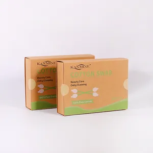 Portable Disposable Free Sample Eco Friendly 33Pcs Bamboo Stick Gourd Head Cotton Swab With Kraft Paper Drawer Box Package