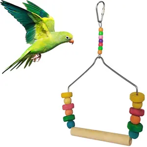 Ahşap kuş salıncak oyuncak asılı Parakeets kafes aksesuarları dekorasyon kuş kafesi veya ahşap papağan levrek standı oyun spor salonu