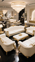 Ensemble de Canapés Royaux Mobilier de Salon de Luxe Blanc Européen Canapé Classique Antique Élégant Français en Cuir Véritable Sculpté à la Main