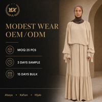 Nouvel Arrivage 2026 – Ensemble Abaya Deux Pièces Beige pour Femme, Vêtement Islamique Modeste en Mousseline, Tenue de Luxe de Dubaï avec Poignets à Cordon