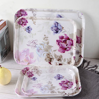 Plateau de service en mélamine écologique personnalisé en gros nouveau design ensembles durables de fleurs violettes pour hôtels événements-petit/moyen/grand