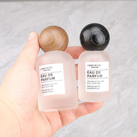 Flacon pulvérisateur en verre de luxe vide de 30 ml et 50 ml avec couvercle rond en bois, épaule ronde, flacon de parfum en verre transparent givré