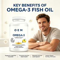 Huile de poisson oméga-3 au citron OEM, 180 gélules molles, 690 mg d'oméga-3 par portion, soutien cardiaque, cérébral et immunitaire pour adultes, complément sans reflux.