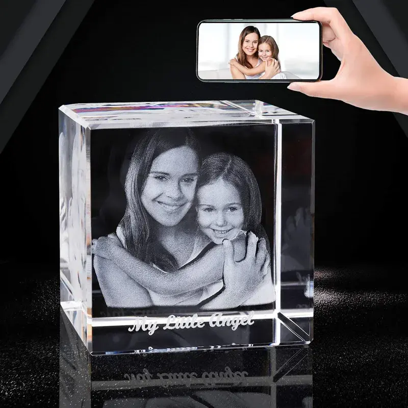 Venta al por mayor 3D grabado láser en blanco K9 cubo de cristal sublimación marco de fotos de cristal en blanco personalizado marco de fotos de cristal personalizado