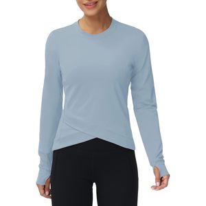 Women's Long Sleeve Compression Shirt Cross Hem Fitted Athletic Workout Top Yoga Running T-Shirt With Thumb Hole - Product Image 1