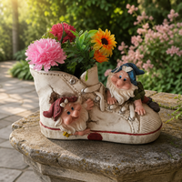 Statue de gnome amusant sur une chaussure, support pour plantes succulentes, décoration de jardin en résine, artisanat écologique résistant aux intempéries pour pot de fleurs