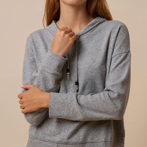 Sudadera con capucha atlética de poliéster Spandex de alta calidad para mujer con logotipo estampado personalizado Heather Grey Running Sports HOODIE Sudadera con capucha - Product Image 4
