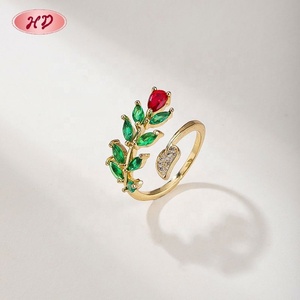 Bague Feuille et Branche en Alliage Plaqué Or 18K avec Zircon, Style Vintage, pour Femme, Accessoire de Mode Quotidien, Bijoux en Gros - Product Image 6