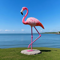 Grande sculpture 3D solide en fibre de verre, statue emblématique de flamant rose de parc naturel, figurine de dessin animé personnalisée, pour aménagement paysager et culture publice