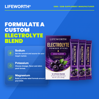 LIFEWORTH Suiker Vrij Elektrolytenpoeder Acai met Natrium Kalium Magnesium 12 Sticks