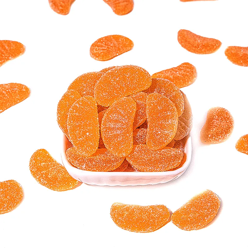 HALAL 오렌지 모양 과일 비건 구미 사탕 가게 사용자 정의 로고 아시아 구미 사탕