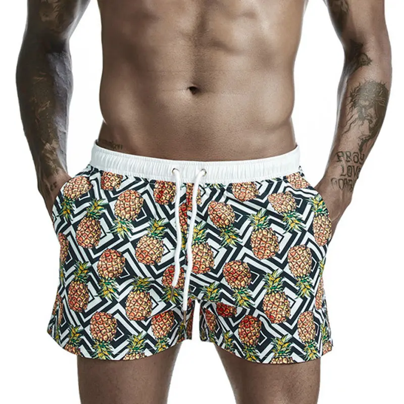 Pantalones cortos de playa con estampado de frutas para hombre, bañadores elásticos de verano, 2020