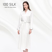 Nouvelle Arrivée Robe de Chambre/Chemise de Nuit Femme Été Sexy 100% Soie de Mûrier Respirante Col en V Manches Longues Vêtement d'Intérieur