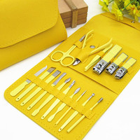 Ensemble de manucure et pédicure portable 16 pièces, kit de soin des ongles, outils en acier inoxydable avec étui de voyage pour la maison et les voyages