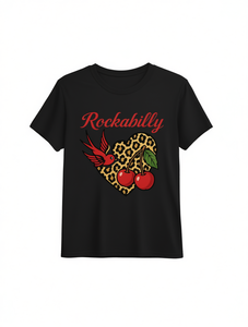 T-shirt pour femme Rockabilly, taille plus, manches courtes, col rond, coton, imprimé léopard, cœur, cerise, printemps, été, haut décontracté - Product Image 1