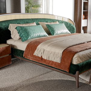 <span class=keywords><strong>Lit</strong></span> <span class=keywords><strong>de</strong></span> Luxe Moderne en Velours Vert avec <span class=keywords><strong>Tête</strong></span> <span class=keywords><strong>de</strong></span> <span class=keywords><strong>Lit</strong></span> en <span class=keywords><strong>Rotin</strong></span> et Cadre en Bois Massif – Mobilier <span class=keywords><strong>de</strong></span> Chambre Parentale - Product Image 1